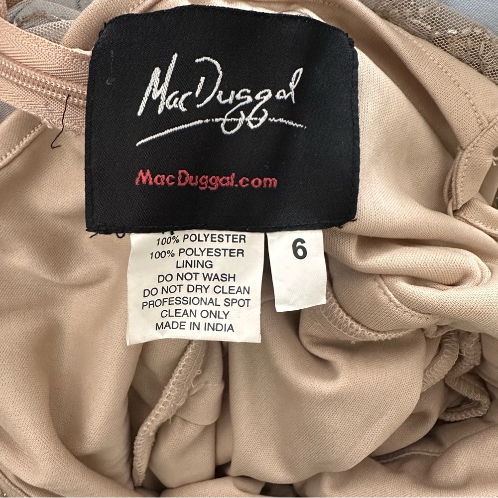 NEW sz 6 Mac Duggal Beige Beaded Illusion High Neck Long Sleeve A Line Dress - Picture 4 of 4